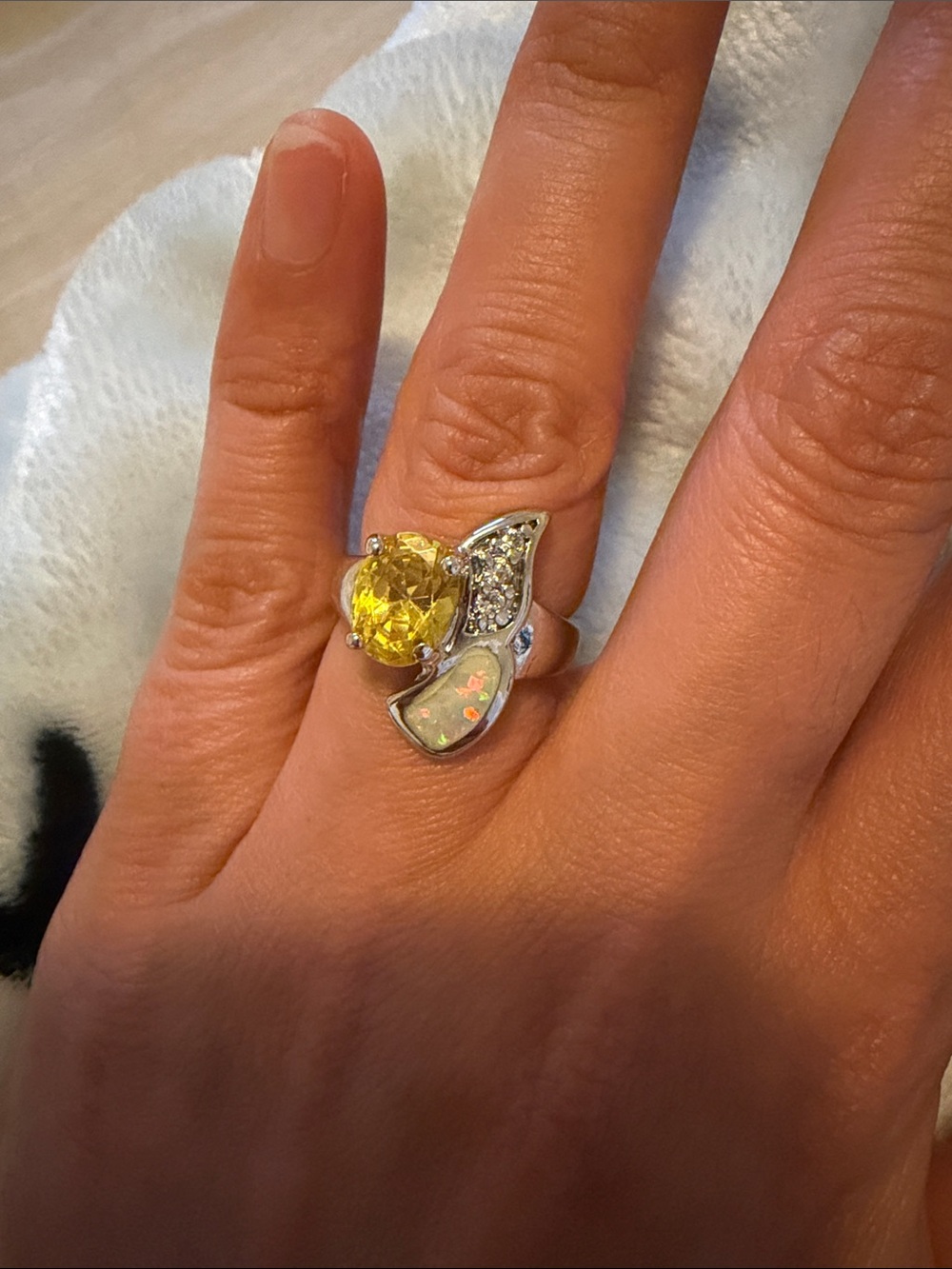 Citrine Gemstone Butterfly Accent Ring - Women Jewelry